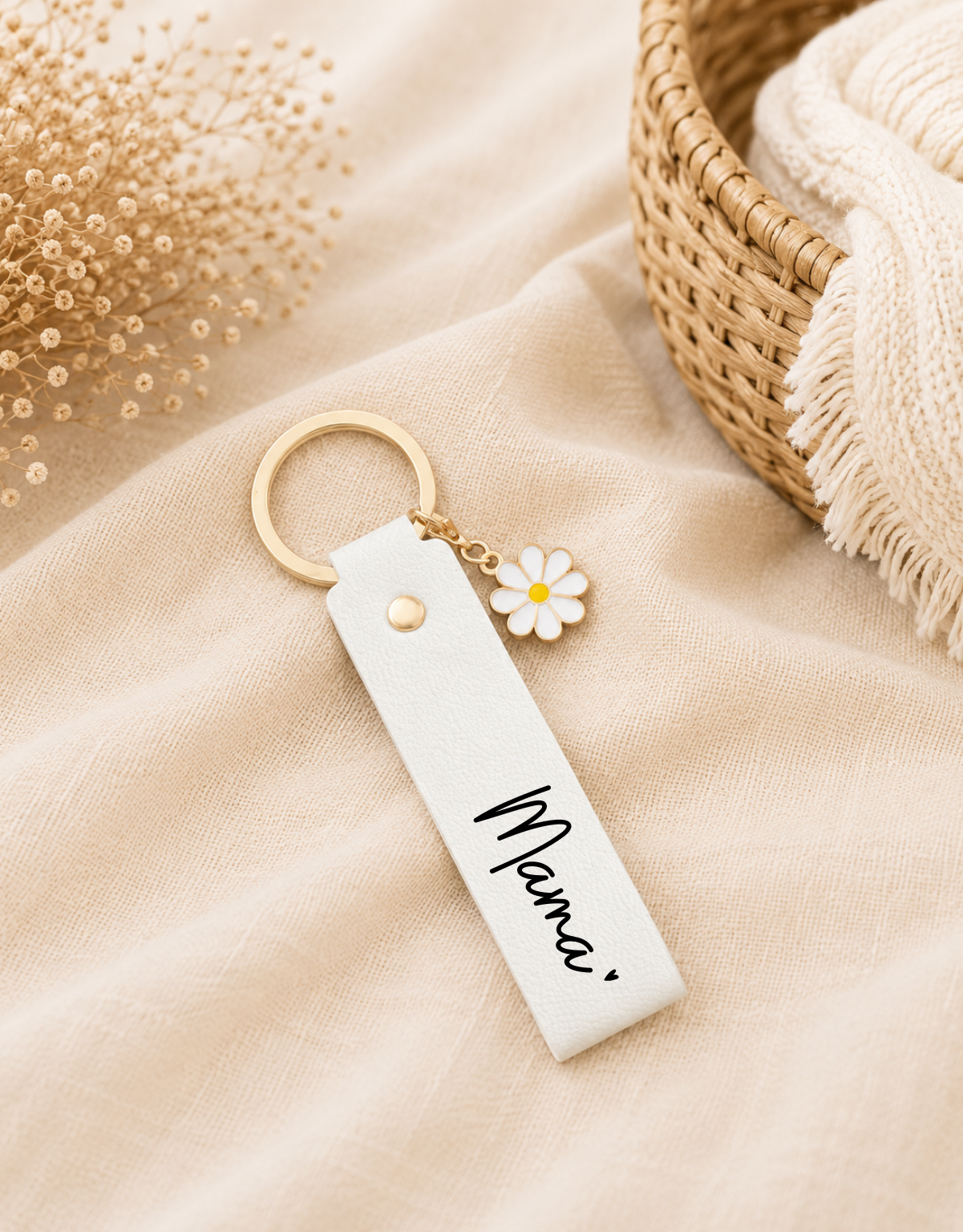 Sleutelhanger Beige met Madeliefje